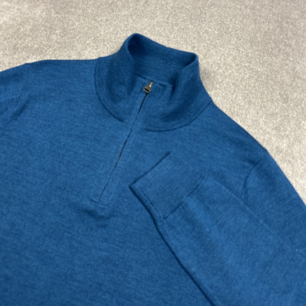 J Crew Merino Wool 1/4 Zip Sweater Mens Medium Blue Preppy Quarter Casual